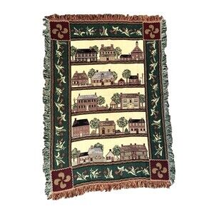 Vintage Bob Timberlake Throw Tapestry Blanket Houses Flowers Village Made in USA